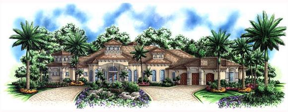 Florida, Mediterranean House Plan 60797 with 3 Beds, 5 Baths, 3 Car Garage Elevation