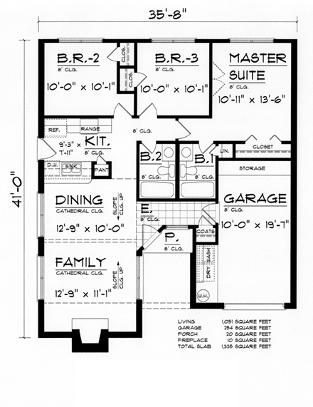 Country, Ranch, Traditional House Plan 60800 with 3 Beds, 2 Baths, 1 Car Garage First Level Plan