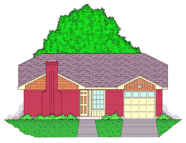 Country, Ranch, Traditional Plan with 1051 Sq. Ft., 3 Bedrooms, 2 Bathrooms, 1 Car Garage Elevation