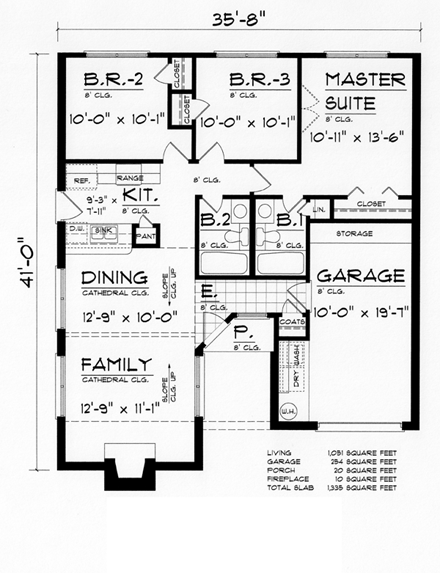 Country, Ranch, Traditional House Plan 60801 with 3 Beds, 2 Baths, 1 Car Garage First Level Plan