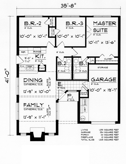 Country, Ranch, Traditional House Plan 60802 with 3 Beds, 2 Baths, 1 Car Garage First Level Plan