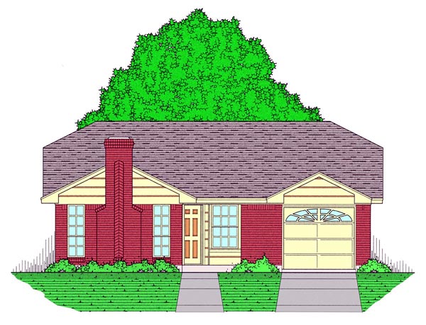 Country, Ranch, Traditional Plan with 1051 Sq. Ft., 3 Bedrooms, 2 Bathrooms, 1 Car Garage Elevation