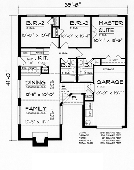 Country, Ranch, Traditional House Plan 60803 with 3 Beds, 2 Baths, 1 Car Garage First Level Plan