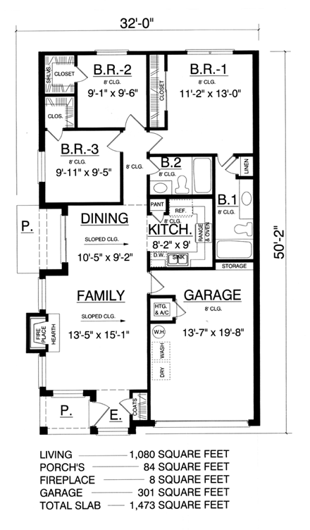 European, Narrow Lot, Traditional House Plan 60804 with 3 Beds, 2 Baths, 1 Car Garage First Level Plan