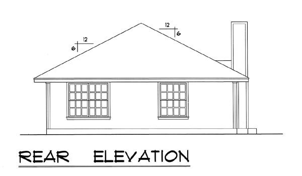 European, Narrow Lot, Traditional Plan with 1080 Sq. Ft., 3 Bedrooms, 2 Bathrooms, 1 Car Garage Rear Elevation