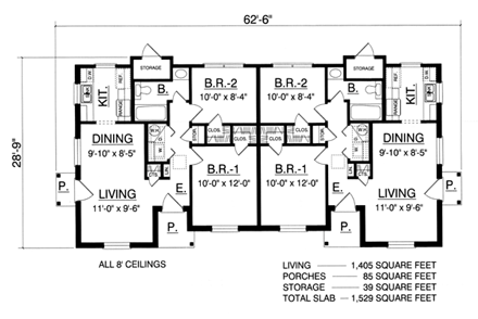 Country, European, Traditional Multi-Family Plan 60806 with 4 Beds, 2 Baths First Level Plan