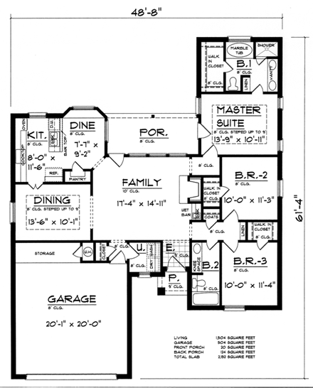 European, Traditional, Tudor House Plan 60807 with 3 Beds, 2 Baths, 2 Car Garage First Level Plan