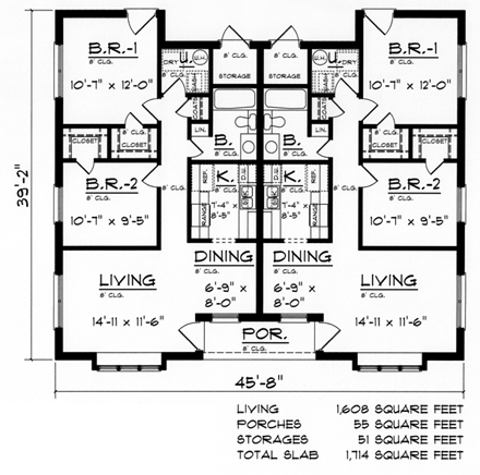 European, Tudor Multi-Family Plan 60810 with 4 Beds, 2 Baths First Level Plan