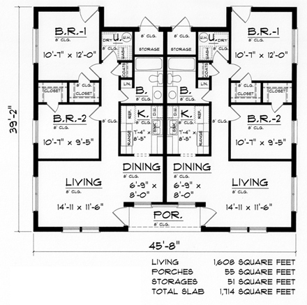 Contemporary Multi-Family Plan 60811 with 4 Beds, 2 Baths First Level Plan