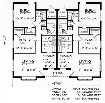 European, Tudor Multi-Family Plan 60812 with 4 Beds, 2 Baths First Level Plan