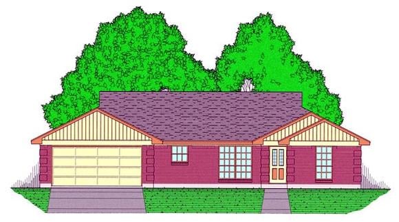 Country, Ranch House Plan 60814 with 3 Beds, 2 Baths, 2 Car Garage Elevation
