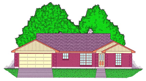 Country, Ranch Plan with 1666 Sq. Ft., 3 Bedrooms, 2 Bathrooms, 2 Car Garage Elevation