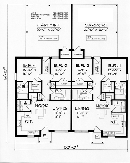 Country, Narrow Lot, Ranch, Traditional Multi-Family Plan 60816 with 4 Beds, 4 Baths, 4 Car Garage First Level Plan
