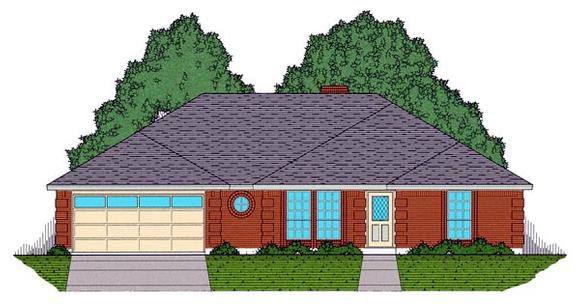 European, Traditional House Plan 60819 with 3 Beds, 2 Baths, 2 Car Garage Elevation