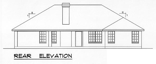 European, Traditional Plan with 1870 Sq. Ft., 3 Bedrooms, 2 Bathrooms, 2 Car Garage Rear Elevation
