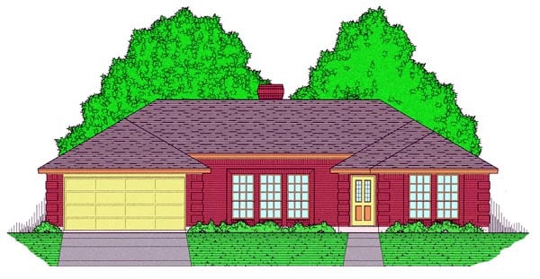 European, Traditional Plan with 1895 Sq. Ft., 3 Bedrooms, 2 Bathrooms, 2 Car Garage Elevation