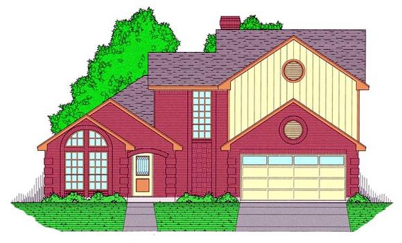 European, Narrow Lot, Traditional House Plan 60821 with 3 Beds, 3 Baths, 2 Car Garage Elevation
