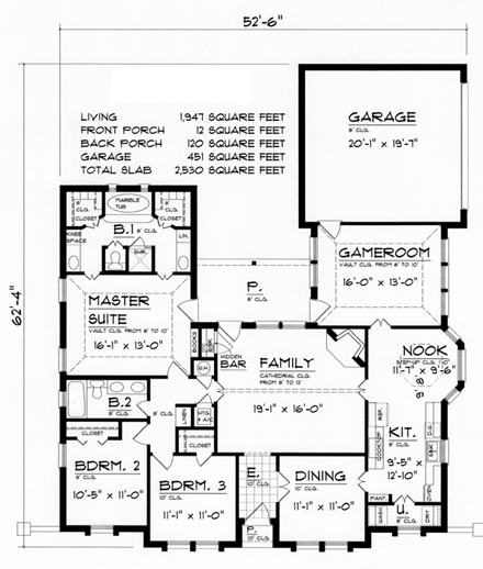 European, Traditional House Plan 60822 with 3 Beds, 2 Baths, 2 Car Garage First Level Plan