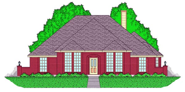 European, Traditional Plan with 1947 Sq. Ft., 3 Bedrooms, 2 Bathrooms, 2 Car Garage Elevation