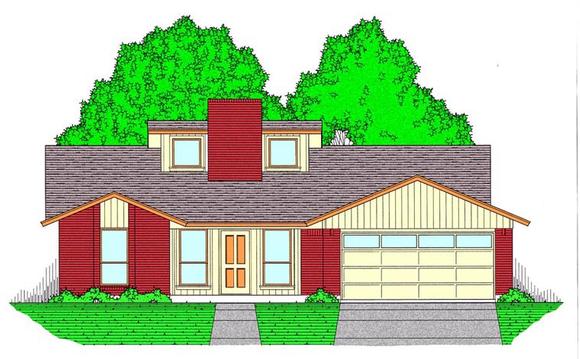 Contemporary House Plan 60825 with 3 Beds, 2 Baths, 2 Car Garage Elevation
