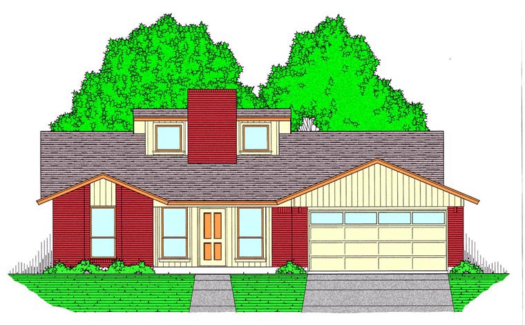 Contemporary Plan with 1678 Sq. Ft., 3 Bedrooms, 2 Bathrooms, 2 Car Garage Elevation