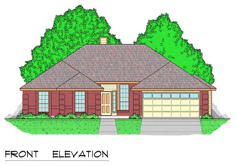 Traditional Plan with 1686 Sq. Ft., 4 Bedrooms, 2 Bathrooms, 2 Car Garage Elevation