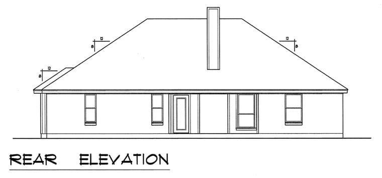 Traditional Plan with 1686 Sq. Ft., 4 Bedrooms, 2 Bathrooms, 2 Car Garage Rear Elevation