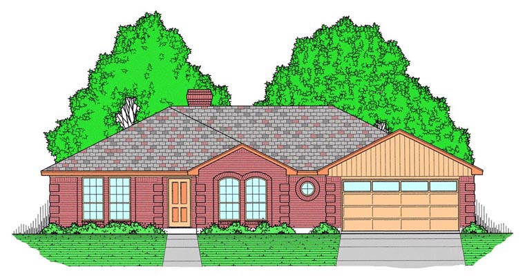 European, Traditional Plan with 1731 Sq. Ft., 3 Bedrooms, 2 Bathrooms, 2 Car Garage Elevation