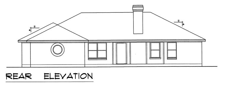 European, Traditional Plan with 1731 Sq. Ft., 3 Bedrooms, 2 Bathrooms, 2 Car Garage Rear Elevation