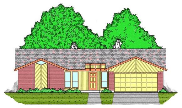 Contemporary House Plan 60828 with 3 Beds, 2 Baths, 2 Car Garage Elevation
