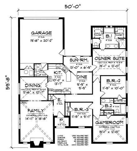 European, Traditional House Plan 60829 with 3 Beds, 2 Baths, 2 Car Garage First Level Plan