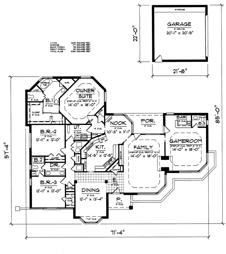 Tudor House Plan 60830 with 3 Beds, 3 Baths, 2 Car Garage Level One
