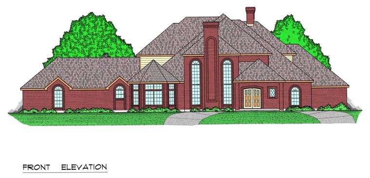 European, Traditional Plan with 5034 Sq. Ft., 5 Bedrooms, 5 Bathrooms, 3 Car Garage Elevation