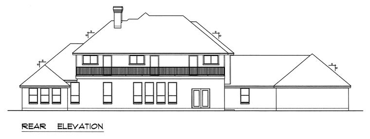 European, Traditional Plan with 5034 Sq. Ft., 5 Bedrooms, 5 Bathrooms, 3 Car Garage Rear Elevation