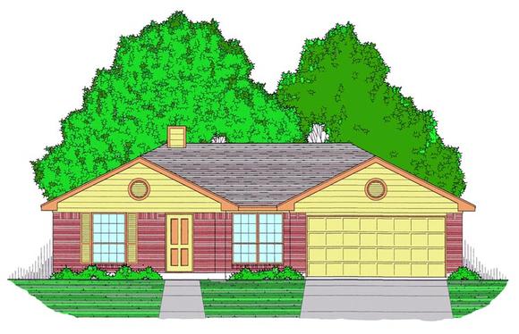 Ranch, Traditional House Plan 60832 with 3 Beds, 2 Baths, 2 Car Garage Elevation