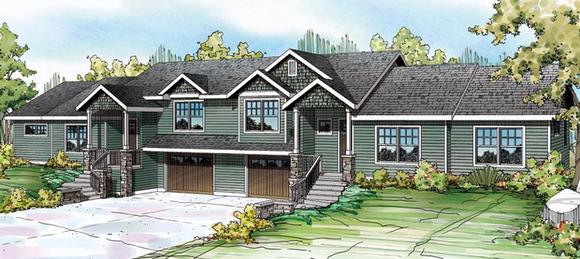 Bungalow, Contemporary, Cottage, Country, Craftsman Multi-Family Plan 60909 with 6 Beds, 6 Baths, 2 Car Garage Elevation