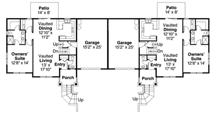 Bungalow, Contemporary, Cottage, Country, Craftsman Multi-Family Plan 60910 with 6 Beds, 6 Baths, 2 Car Garage First Level Plan