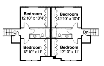 Bungalow, Contemporary, Cottage, Country, Craftsman Multi-Family Plan 60910 with 6 Beds, 6 Baths, 2 Car Garage Second Level Plan