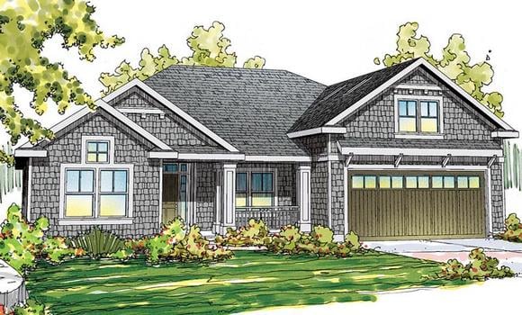 Cape Cod, Cottage, Craftsman, Ranch House Plan 60912 with 3 Beds, 3 Baths, 2 Car Garage Elevation