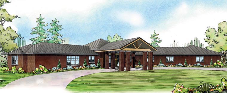 Contemporary, Ranch, Traditional, Tudor House Plan 60916 with 3 Beds, 3 Baths, 2 Car Garage Elevation