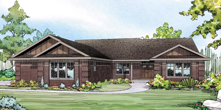 Contemporary, Ranch, Traditional, Tudor House Plan 60917 with 3 Beds, 3 Baths, 3 Car Garage Elevation