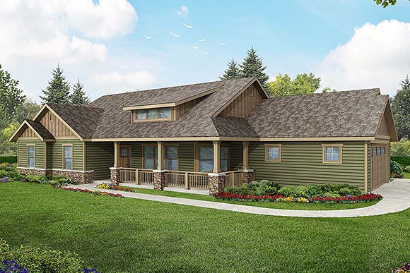 Contemporary, Country, Craftsman, Ranch House Plan 60925 with 3 Beds, 3 Baths, 2 Car Garage Elevation