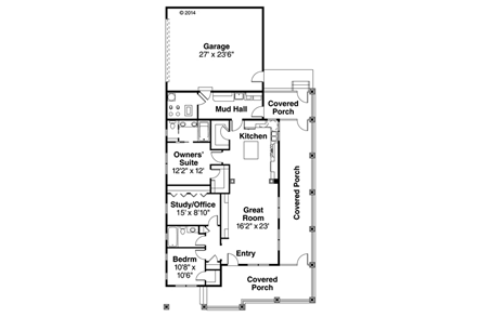 Cottage, Country, Craftsman, Ranch House Plan 60926 with 3 Beds, 2 Baths, 2 Car Garage First Level Plan