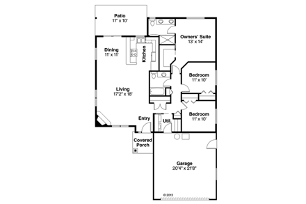Contemporary, Country, Ranch, Traditional House Plan 60935 with 3 Beds, 2 Baths, 2 Car Garage First Level Plan