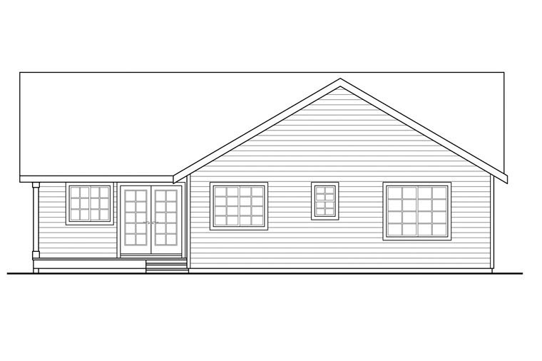 Contemporary, Country, Ranch House Plan 60950 with 3 Beds, 2 Baths, 2 Car Garage Rear Elevation