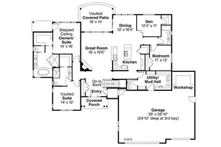 Craftsman, Ranch, Traditional House Plan 60954 with 3 Beds, 4 Baths, 3 Car Garage First Level Plan