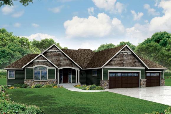 Craftsman, Ranch, Traditional House Plan 60954 with 3 Beds, 4 Baths, 3 Car Garage Elevation