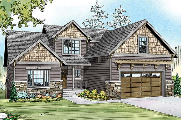Contemporary, Cottage, Country, Craftsman House Plan 60958 with 3 Beds, 3 Baths, 2 Car Garage Elevation