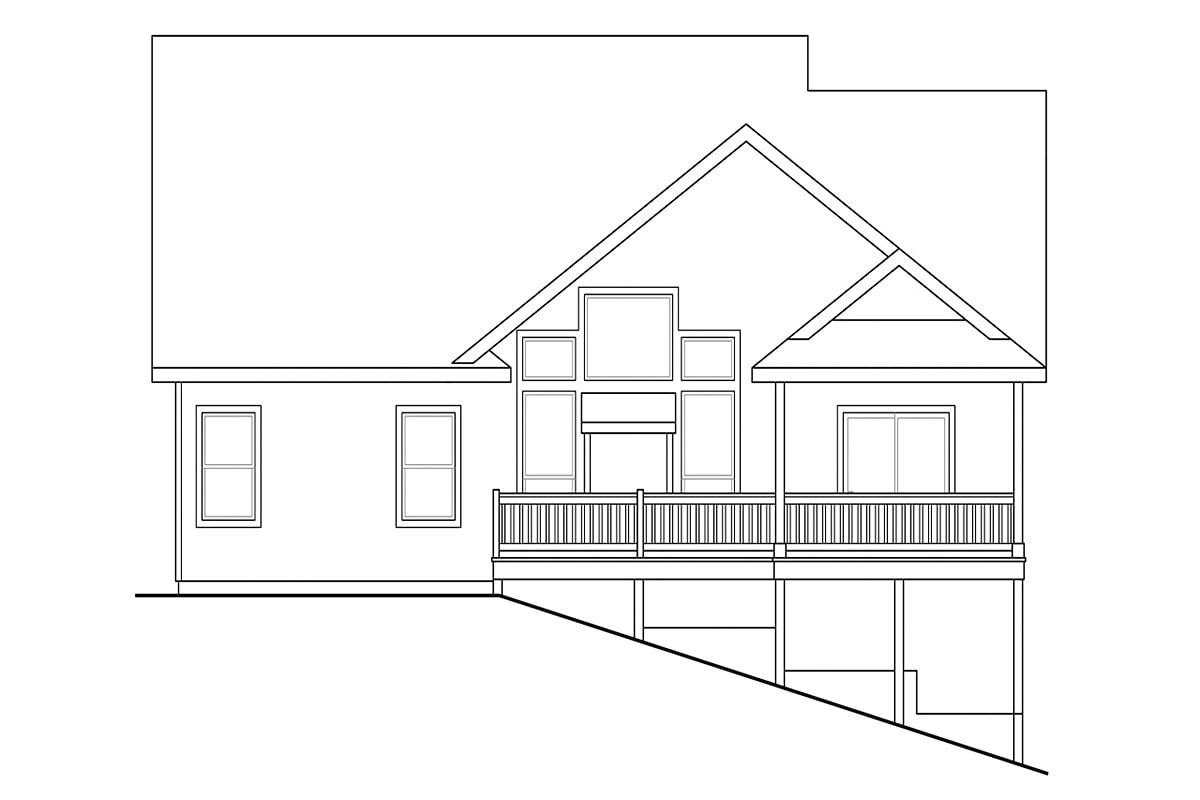 Contemporary, Cottage, Country, Craftsman Plan with 2013 Sq. Ft., 3 Bedrooms, 3 Bathrooms, 2 Car Garage Rear Elevation