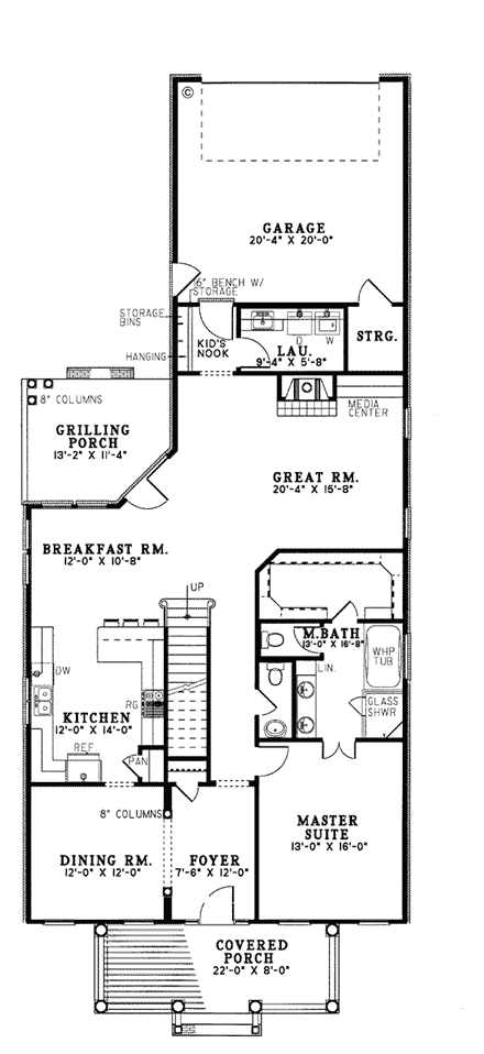 Colonial House Plan 61000 with 3 Beds, 3 Baths, 2 Car Garage First Level Plan
